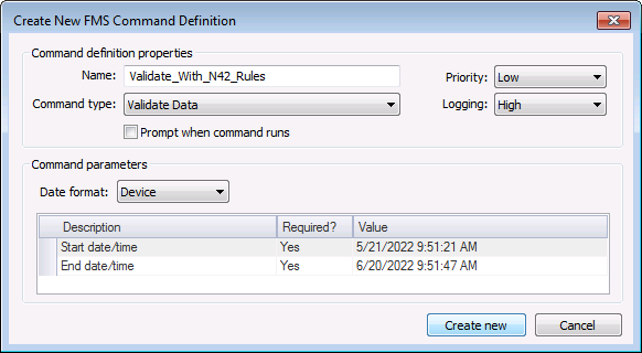 Create New FMS Command Definition